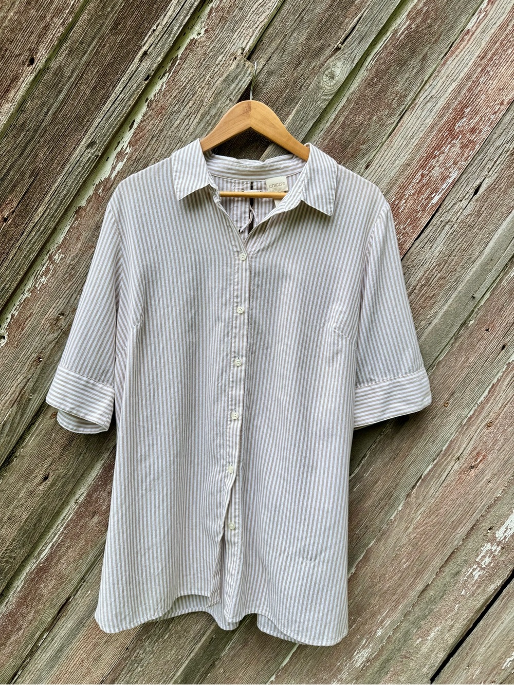 Chico’s 100% Cotton Striped Lace-Up Back Tunic Blouse Size 3 (XL)